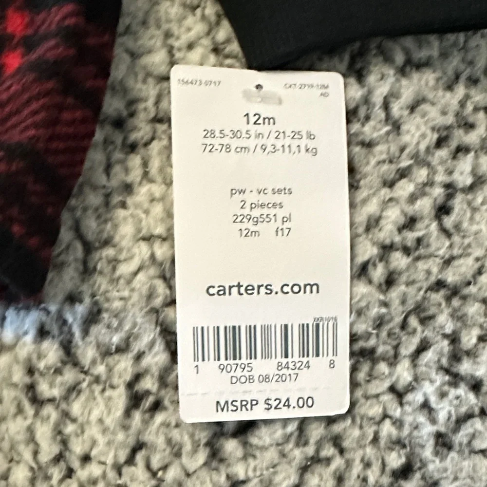 Carter's Red & Black Plaid Fleece Pullover with Black Joggers - 12 months